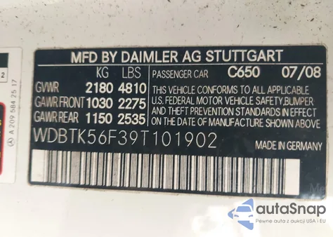 2009 Mercedes-Benz Clk 350 from USA, damaged, VIN WDBTK56F39T101902